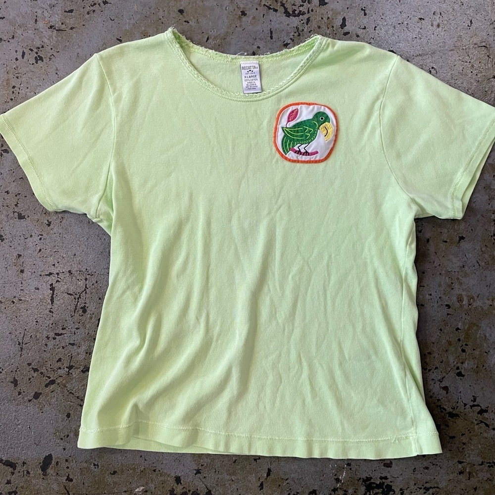 Regatta Lime Green Short Sleeve 100% Cotton Shirt with Parrot Appliqué Size XL